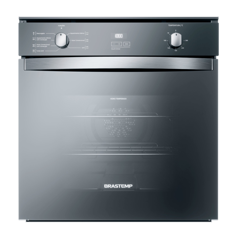 Forno de Embutir Elétrico Brastemp 84 Litros Cor Inox Espelhado com Convecção e Timer Touch - BOC84AR