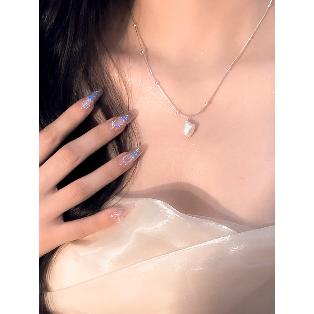 colar aço inoxidável colar Colar de pérolas barrocas feminino luz luxo nicho Natural pérola colar clavícula corrente f