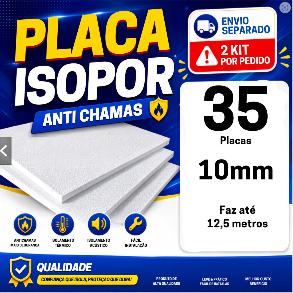 Kit 35 placas Isopor Antichama EPS 1cm (10x400x900) Construção Civil, Térmica p/Forro, Parede e Controle de Temperatura