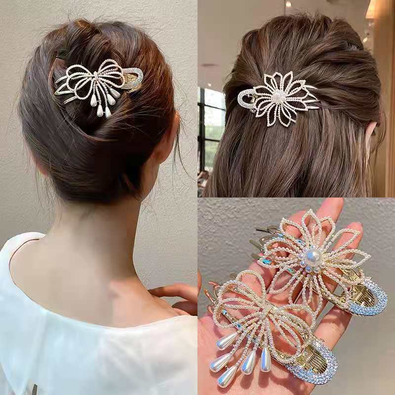 Grampo de cabelo pérola clipe cocar verão enrolado grampo de cabelo volta cabeça grande clipe feminino verão Metal três 
