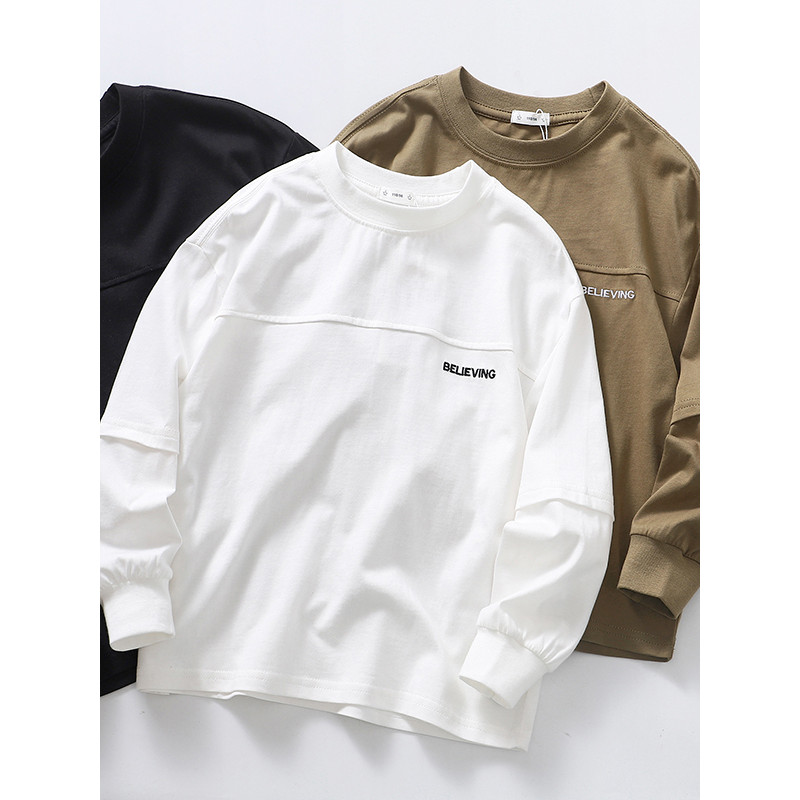 Camiseta de manga comprida para meninos de alta qualidade primavera outono estilo médio grande crianças novo estilo cost