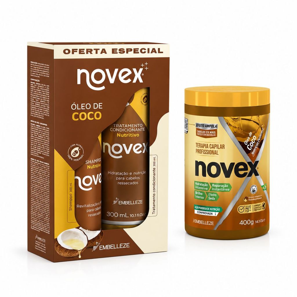 Kit Shampoo e Condicionador 300ml + Creme de tratamento400g Coco Umectante - Novex