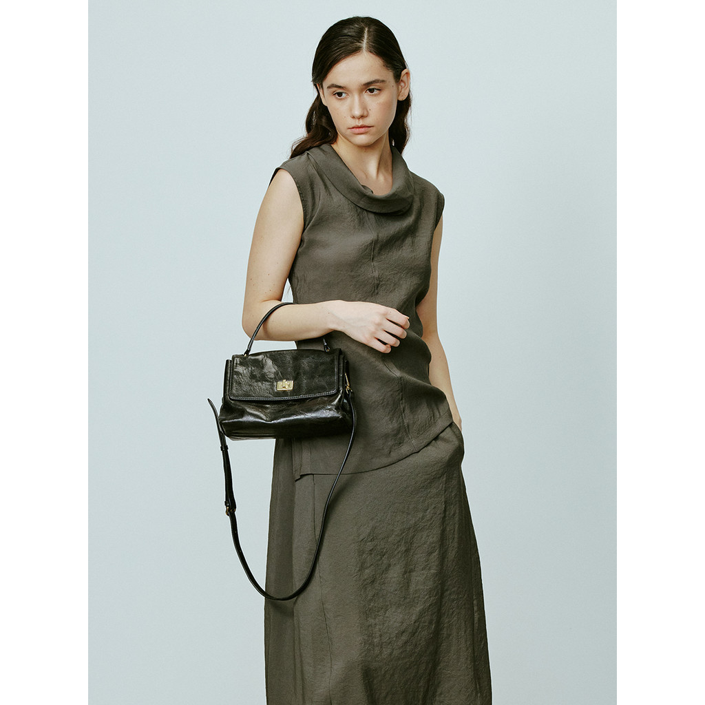 Bolsa de couro ceroso feminina médio Retro pequeno quadrado saco primavera verão bolsa de ombro de couro genuíno All-Mat