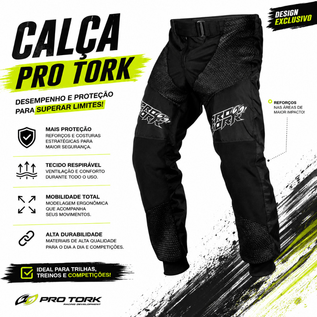Calça Motocross Trilha off Road Adulto Pro Tork Insane In Black Proteção Grossa