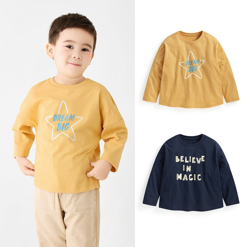 Primavera outono estilo meninos camiseta de manga comprida crianças puro algodão camisa de manga comprida Slub algodão r