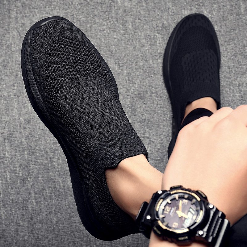 Verão novo estilo meias sapatos masculinos preto puro respirável sapatos de pano casuais masculinos sapatos de malha des