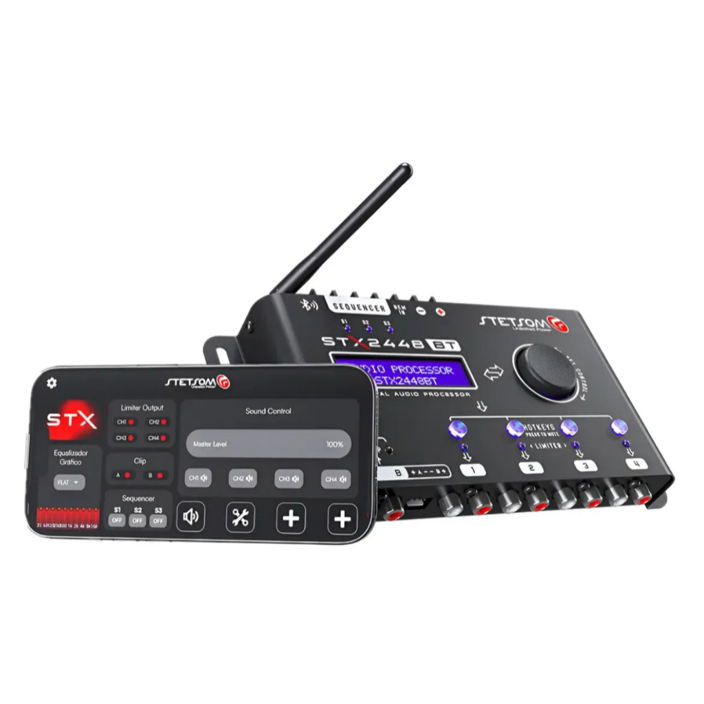 Processador De Áudio Digital Stetsom Stx2448 Bluetooth Equalizador para som automotivo Crossover Automotivo 2 Entradas 4