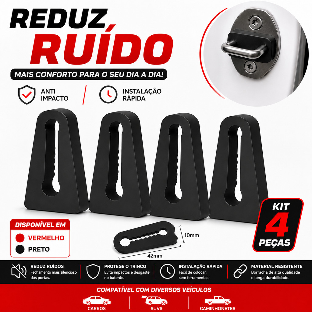 Protetor Porta Batente Carro Anti Ruído Impacto Trava Borracha Kit 4 Peças Veicular Universal