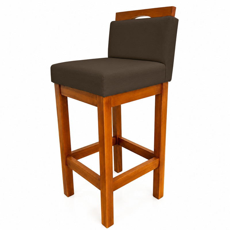Kit 2 Banqueta Alta de Madeira Aurora Balcão Cozinha Bistro Com Encosto Suede Marrom — imagem 2 de 2