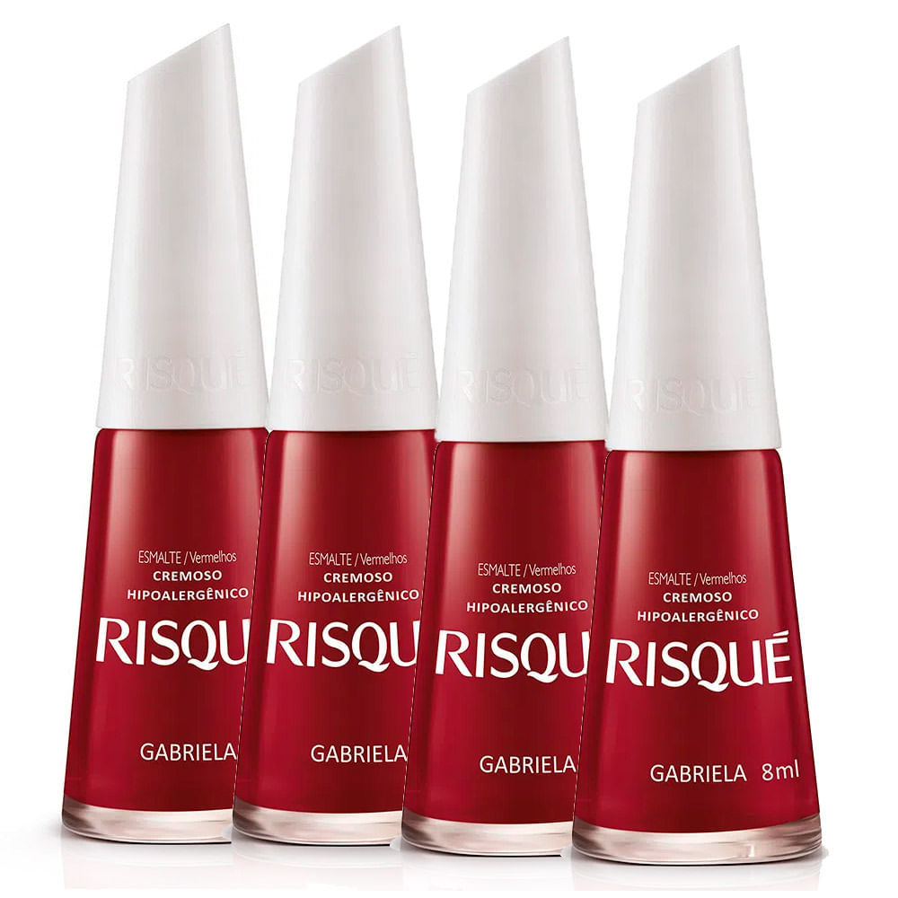 Kit 4 Esmalte Risqué Vermelho Cremoso Gabriela 8ml