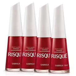 Kit 4 Esmalte Risqué Vermelho Cremoso Gabriela 8ml