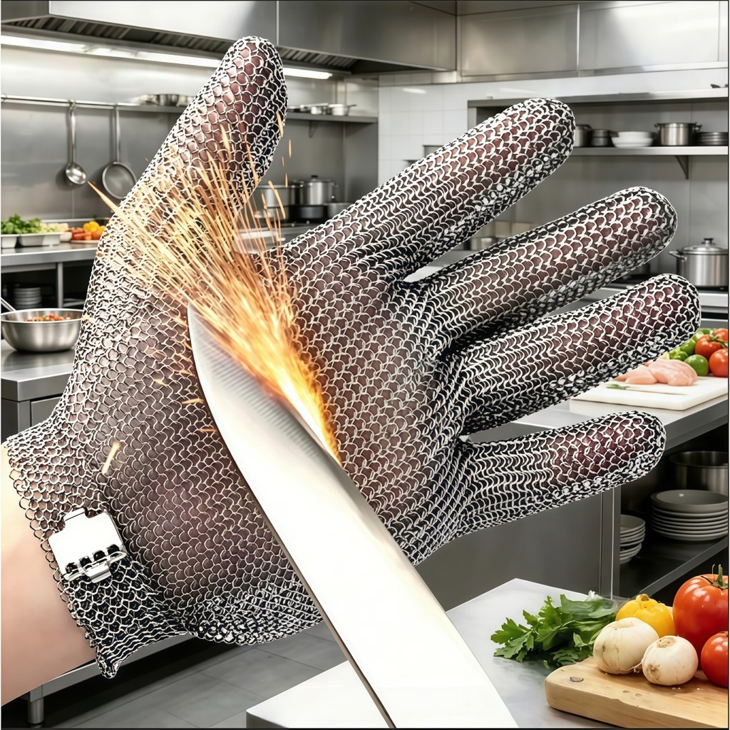 Luva de Proteção em Aço 316 para Açougueiro, Resistente a Cortes, Ideal para Peixes e Carnes.