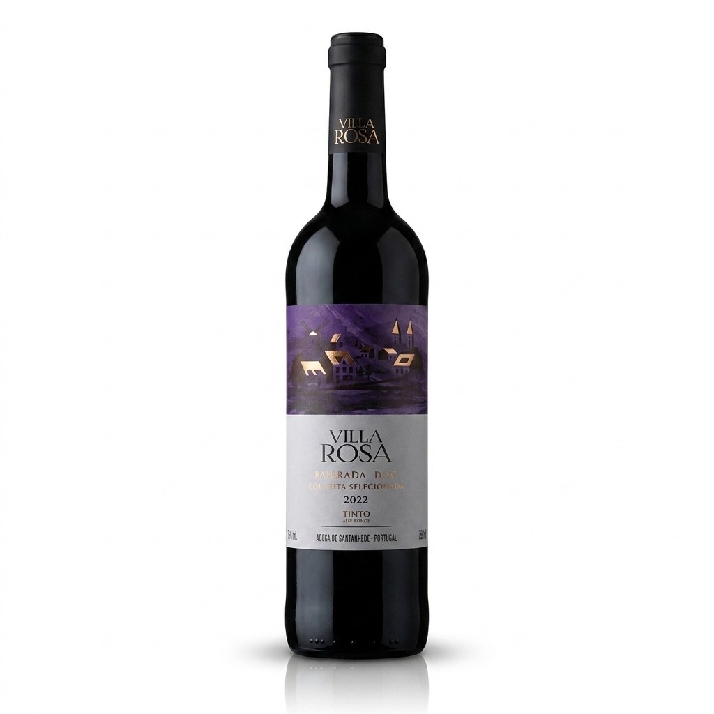 Vinho Tinto Portugues Villa Rosa Bairrada Doc 2022 750ml Seco Carvalho Carnes Queijos