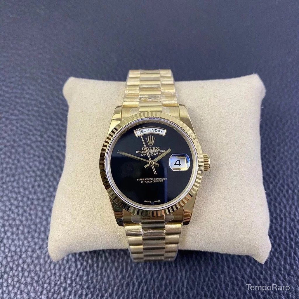 [Qualidade Superior] Relógio de Pulso Automático Mecânico Masculino Rolex Dourado Vintage BP Day-Date 36mm, Modelo com M
