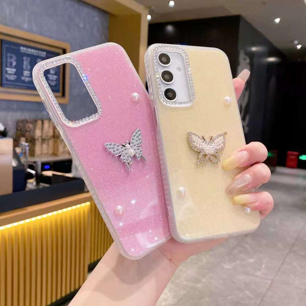 Capa com Strass e Perolas Para Samsung A06 4G A07 A14 A15 A16 A17 A27 A37 A57 (JMG)