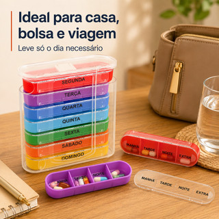 Organizador de Comprimidos 28 Divisórias com Caixas para Segunda a Domingo e Suporte
