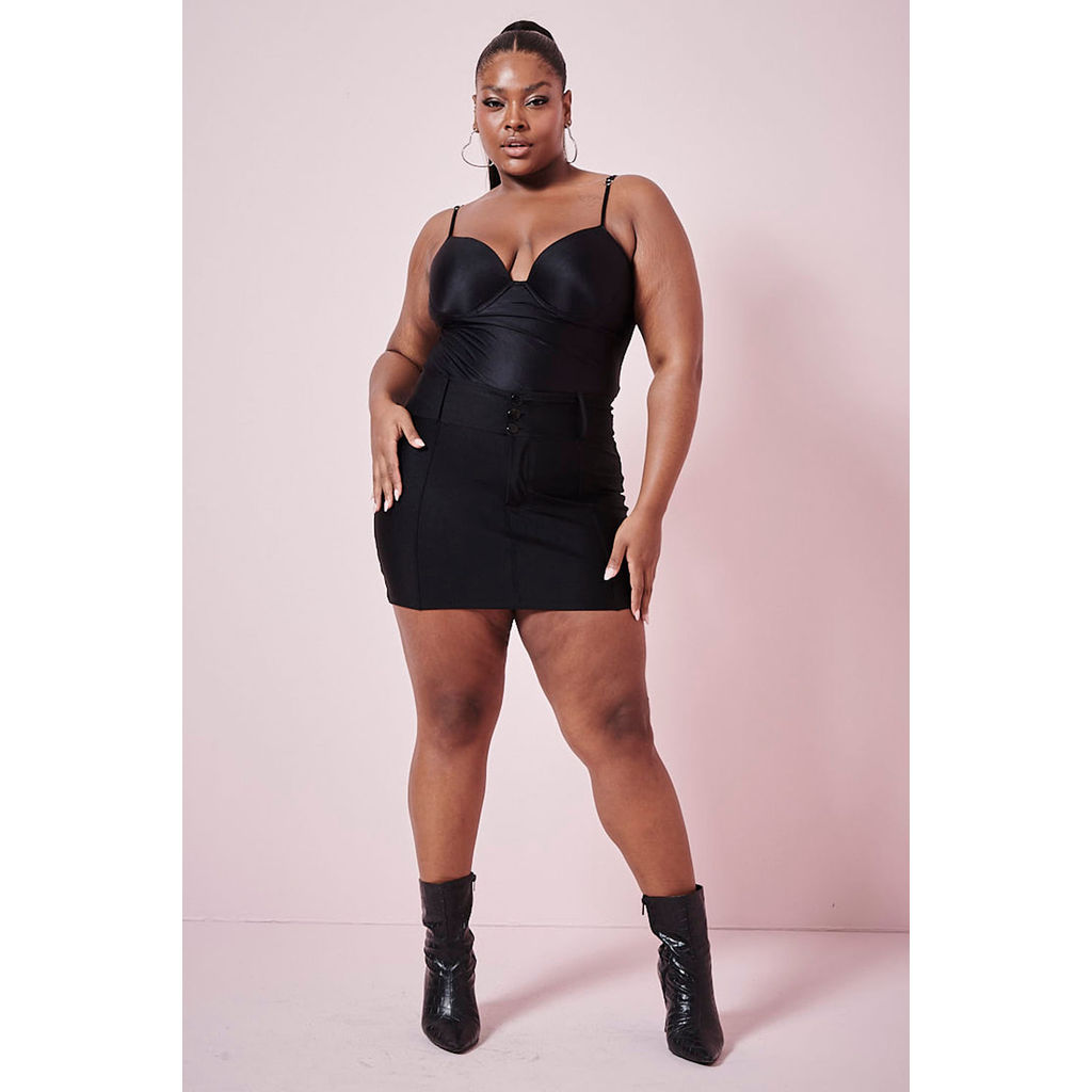 Saia Curta Up Glam Cintura Baixa Planet Girls Preto