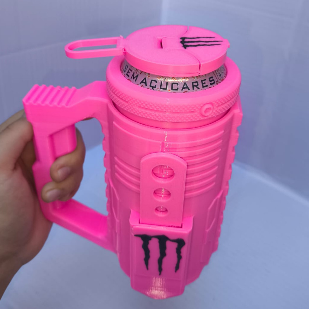 Caneca Porta Lata Tatica Rosa Monster Personalizado Exclusivo + Abridor + Tampa