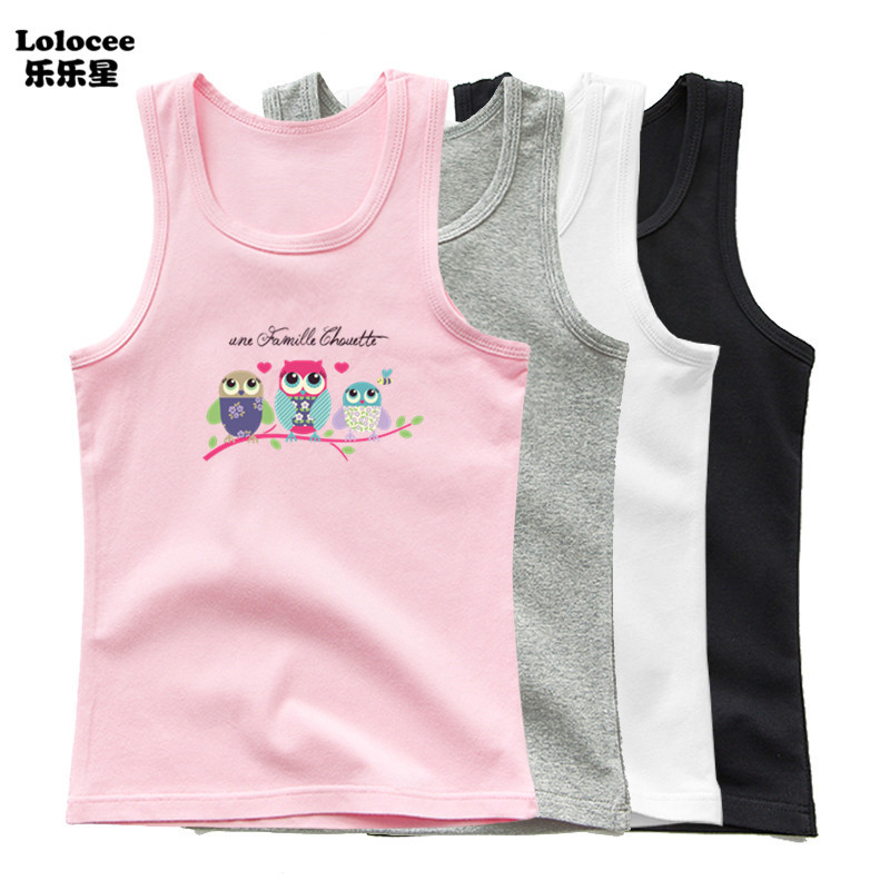 Meninas Algodão Regata Coruja Família Impressão Sem Mangas Singlet Crianças Verão Casual Camiseta