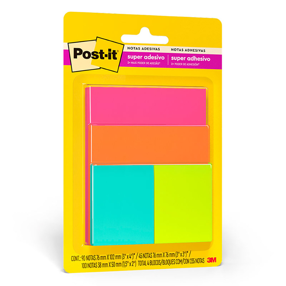 Bloco de notas super adesivas Post-it cascata 4 blocos misto 45 folhas 3M