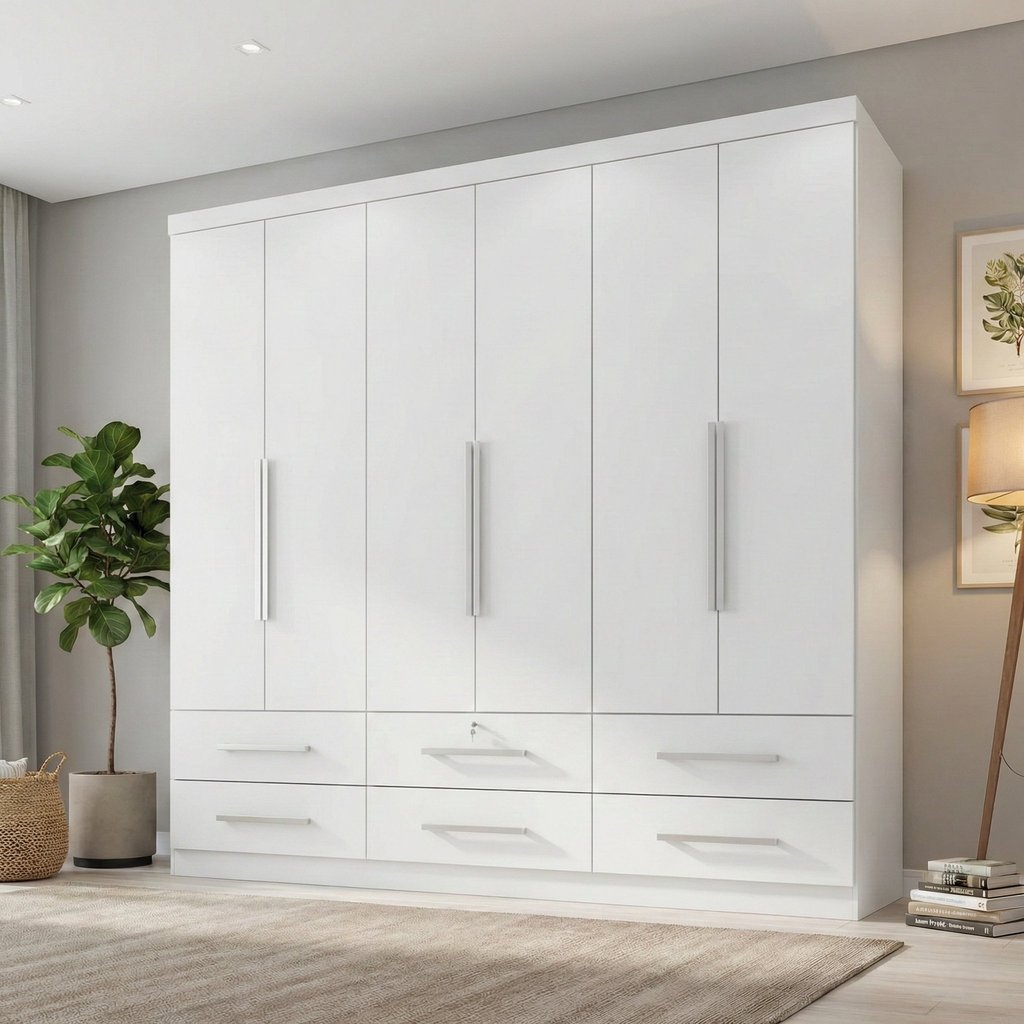 Guarda Roupa Casal Maximus Plus 6 Portas de Bater 6 Gavetas Branco/Absoluto Branco Absoluto