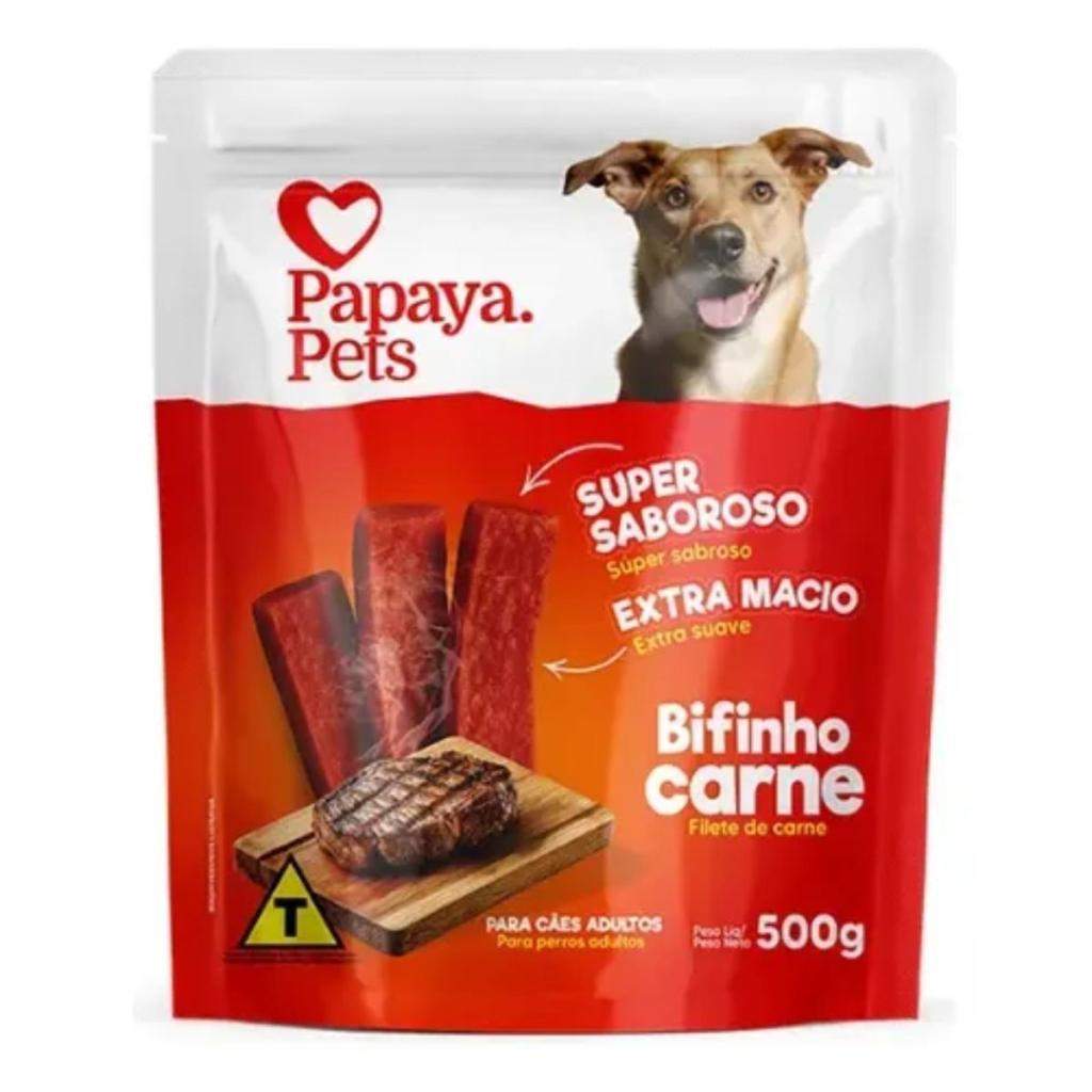 Petiscos Macios P/ Cães Soft Bifinho Carne Papaya Pets 500g
