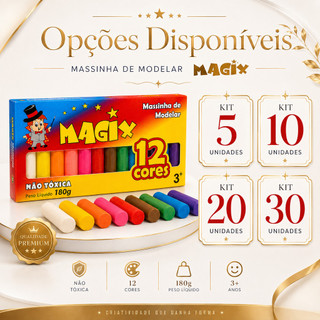Kit Massinha de Modelar 12 Cores 180g Infantil Criativa Educativa Escolha  10 20 ou 30 Unidades
