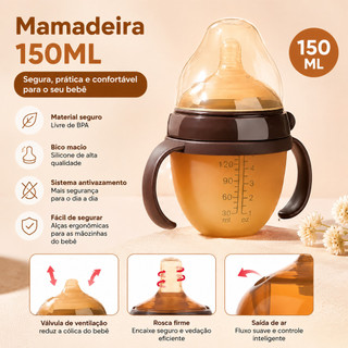 Mamadeira Anti-cólica 150ml | Silicone Grau Alimentício + Resistente a -20°C~120°C | 0-36…