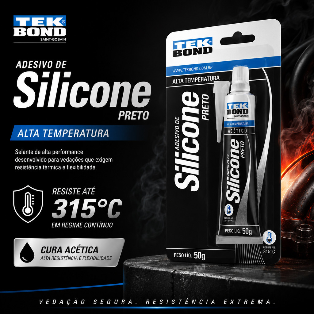 Silicone Acético Blister 50g Preto - Tekbond