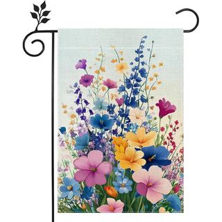 Bandeira de Jardim com Flores Bluebell de Primavera para Exterior, Bandeira Floral Colorida para Quintal, Dupla Face em 