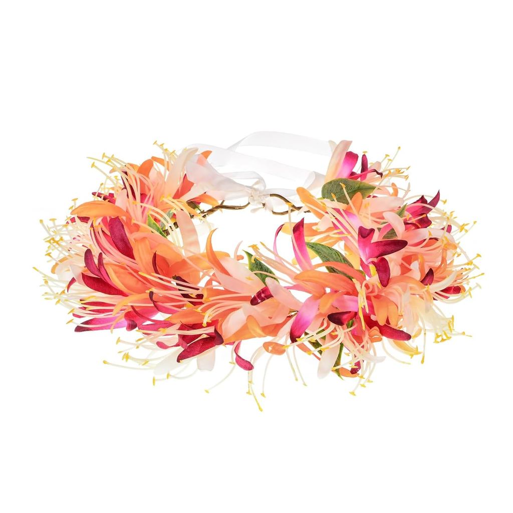 Tiara de Flores Havaianas para Mulheres, Acessório de Cabelo Tropical para Festa na Praia (Laranja, Pêssego, Marfim)