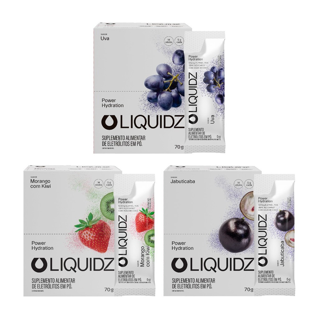Kit 3 Sabores - LIQUIDZ® - Eletrólitos Zero Açúcares - 3 Caixas - 42 sachês