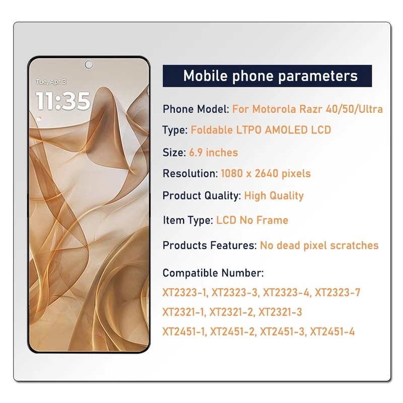 6.9 " AMOLED Para Motorola Razr 40 50 Display Lcd Tela De Toque Digitador Assemb