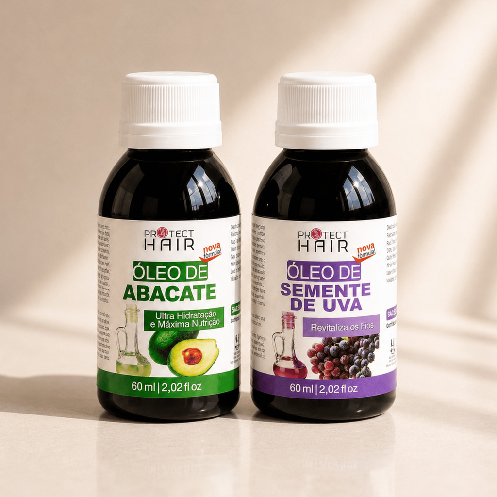 2 Óleos vegetais Capilares 60ml Protect Hair - Abacate e Semente de Uva
