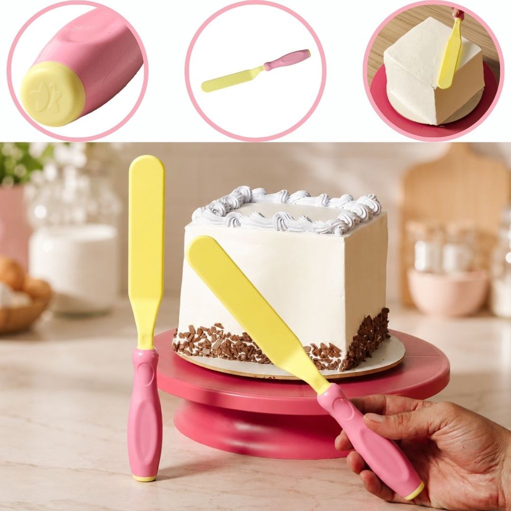 ESPATULA CURVA PARA ALISAR BOLOS E TORTAS ROSA CANDY (BLUESTAR)