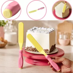 ESPATULA CURVA PARA ALISAR BOLOS E TORTAS ROSA CANDY (BLUESTAR)
