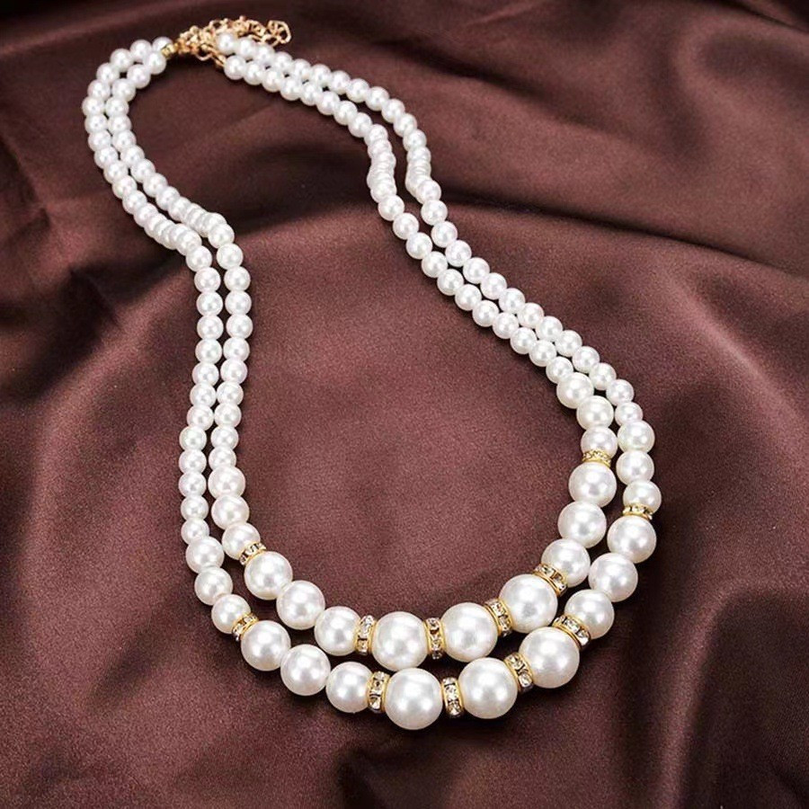 Colar feminino de diamantes e pérolas, colar elegante para festas, colar para vestido de noite, estilo luxo leve YBXW