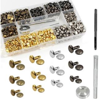 SHRJ 480 Conjuntos de Rebites de Couro Tubulares de Dupla Face, 4 Cores, 3 Tamanhos, Pequenos Pregos de Metal com Ferram