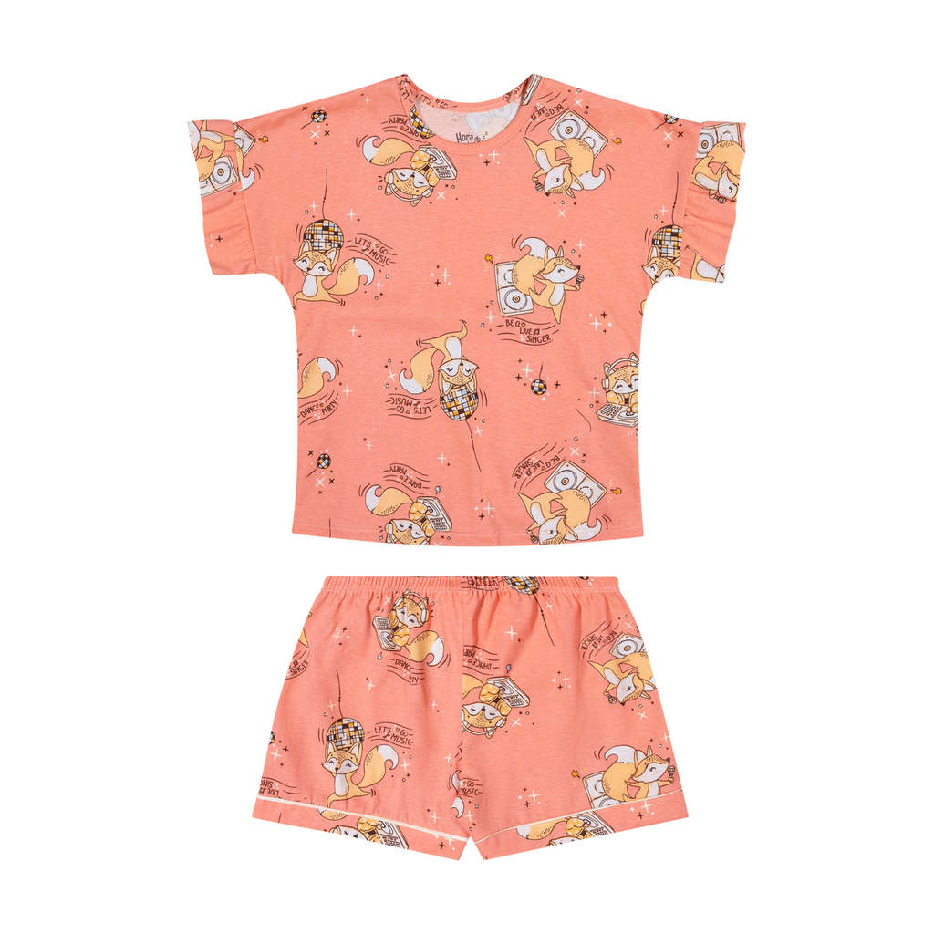 Pijama Curto Infantil Menina Raposa Elian Laranja — imagem 2 de 2