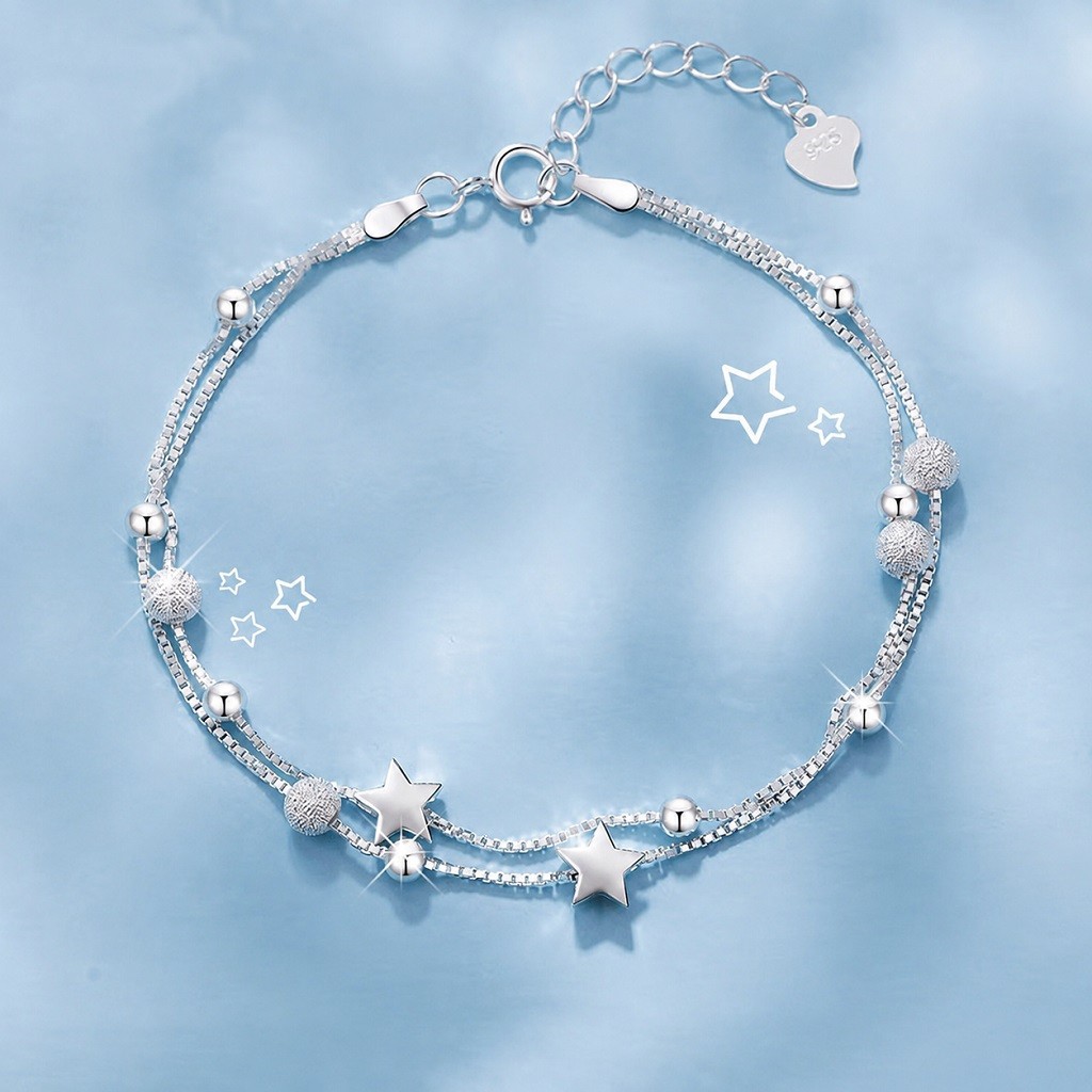 Pulseira De Estrela Banhada a Prata 925 Para Joias Femininas Leves De Luxo Presente De Aniversário Simples