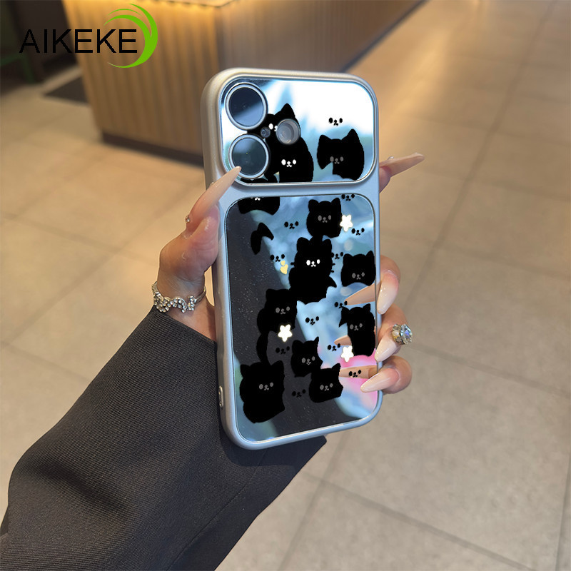 Bonito Emoji Gato Preto Espelho Capa De Telefone Para Samsung Galaxy A27 A37 A36 M36 F36 A35 A34 A33 A32 M32 A31 A26 A25