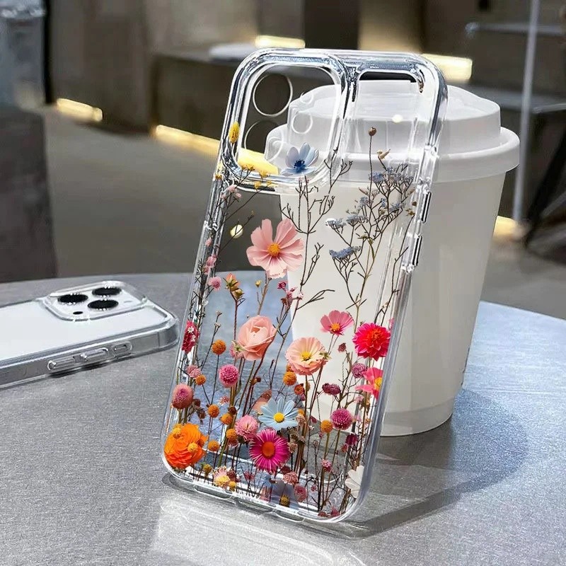 Capa Transparente com Estampa de Flor para Samsung Galaxy A56 5G A36 S25 Ultra S26 S24 FE S23 S22 A55 A54 A35 A26 A07 A1