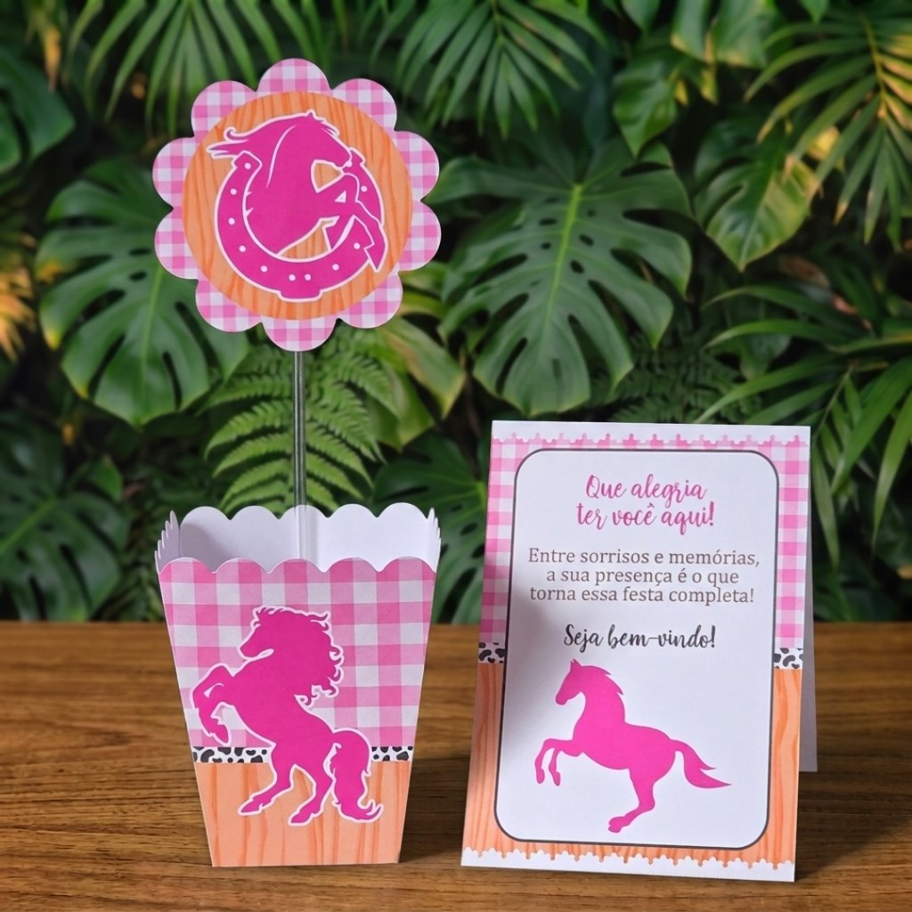 Centros de mesa + Plaquinhas CAVALO MENINA COWGIRL lembrancinhas personalizadas mimos aniversario infantil decoração