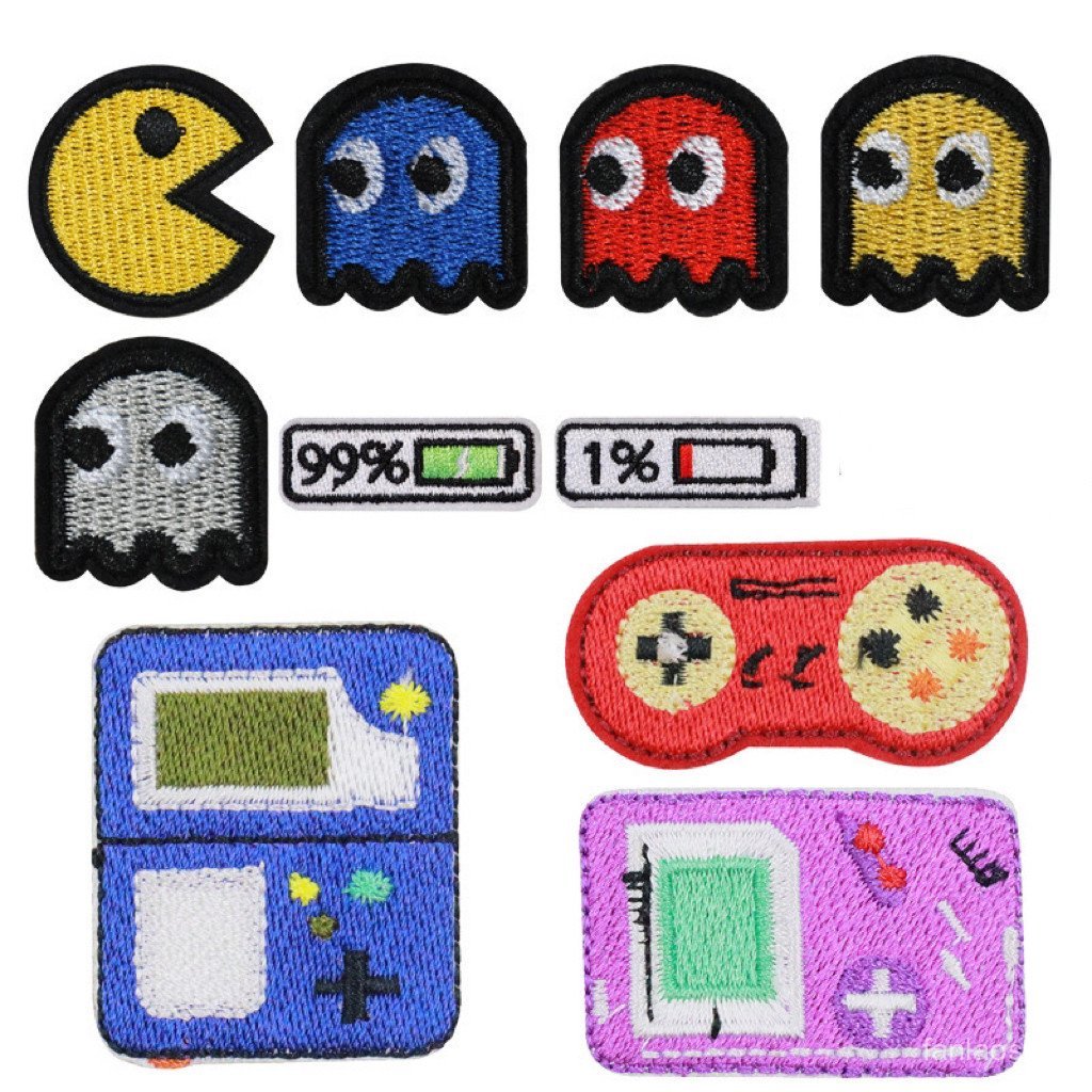 Patch bordado do console de jogos nostálgico Pac-Man para decoração de roupas, patch artesanal DIY, patch para reparo de