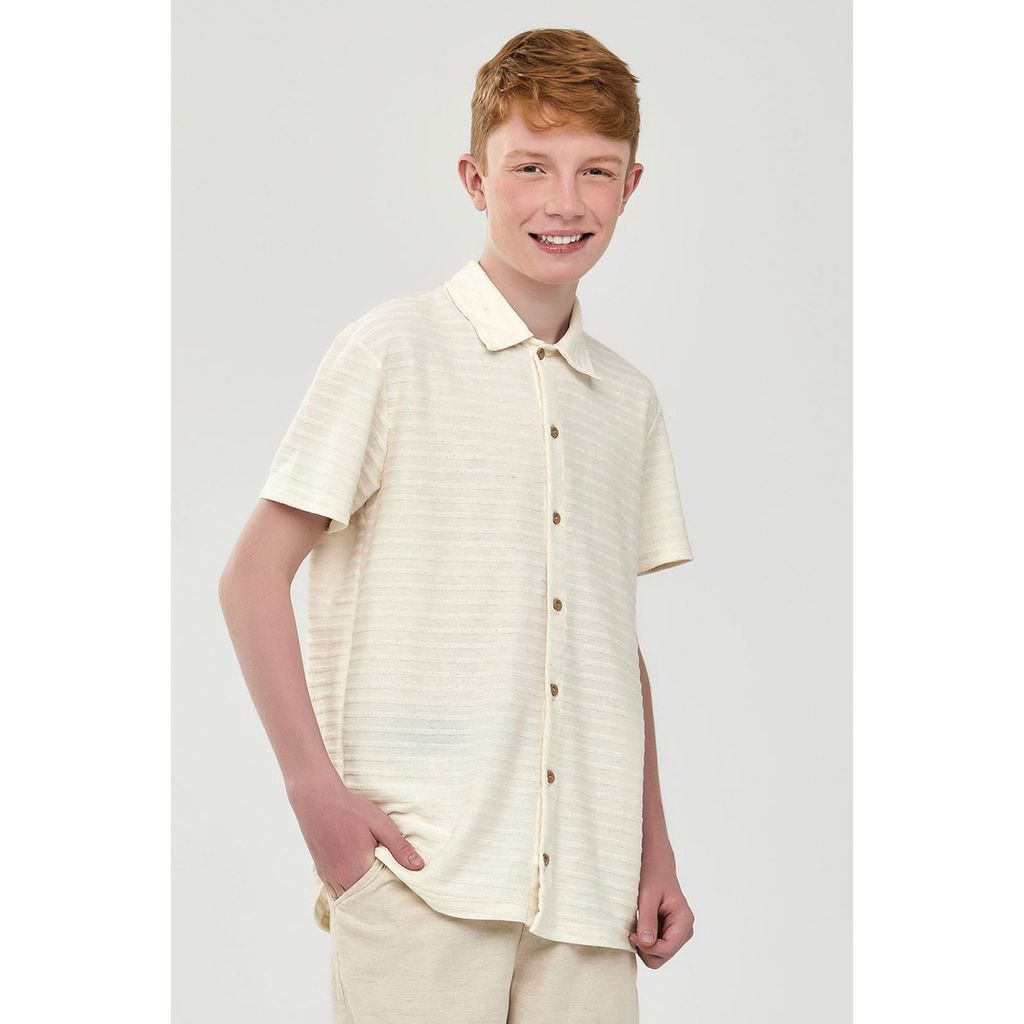 Camisa Juvenil Menino Moletinho de Linho Beats Bege