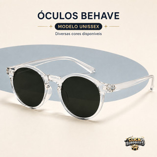 Óculos de Sol Behave Unissex Armação Transparente e fosca Redondo Vintage Masculino Feminino