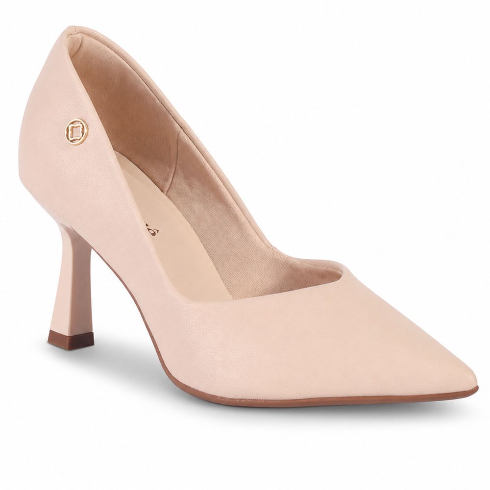 Sandália Scarpin Feminino Bebecê Salto Médio Fino Bico Fino Nude