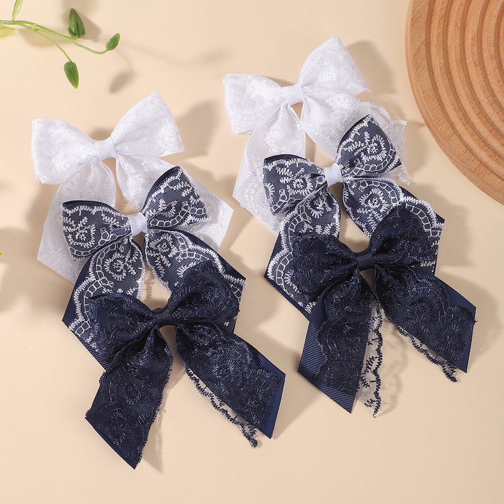 2 Pçs Elegante Fita Arcos Rendas Grampos De Cabelo Conjunto Doce Longo Borla Meninas Adorável Rabo De Cavalo Cocar