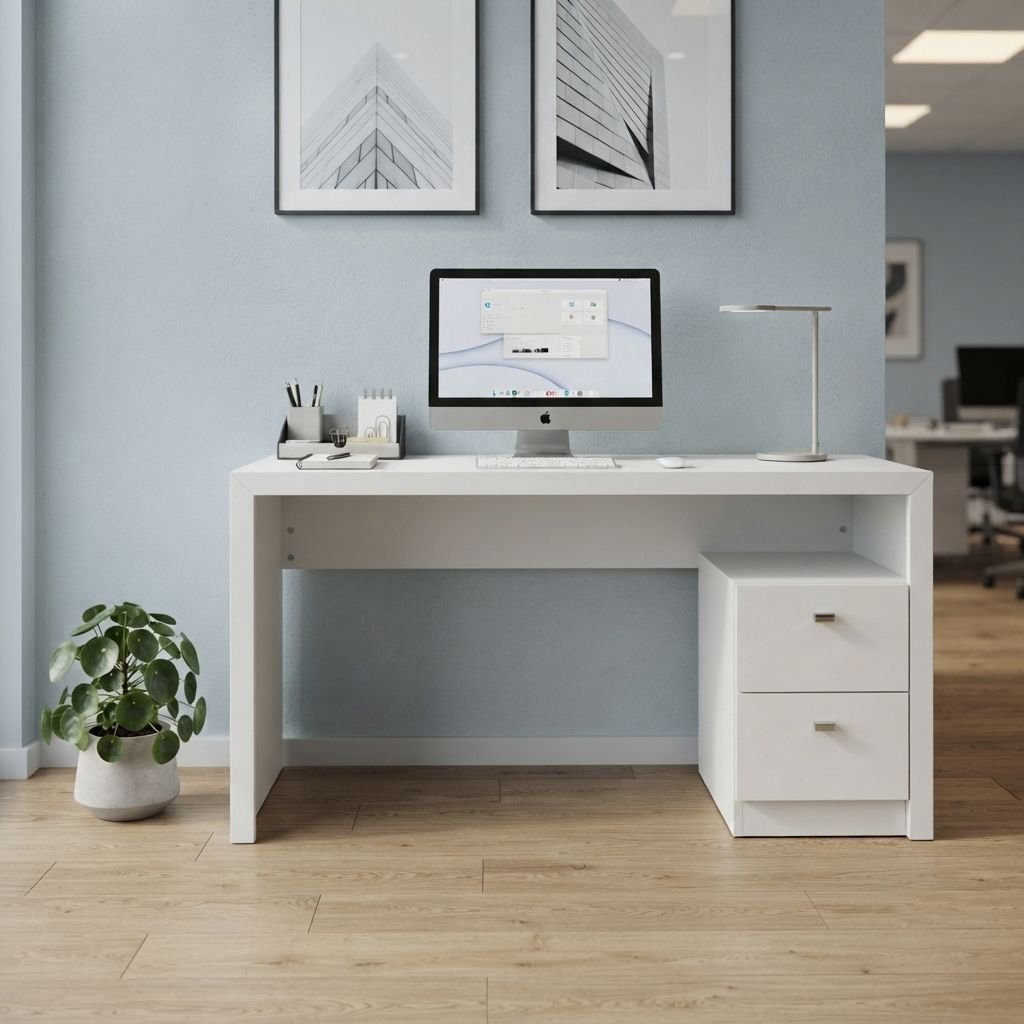 Escrivaninha Mesa Escritório com ME4130 2 Gavetas 135cm Branca Branco