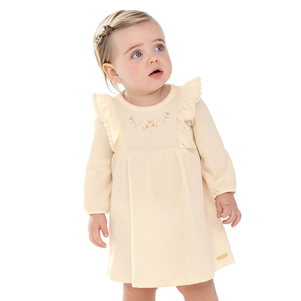 Vestido Bebê Menina Tricô Texturizado Colorittá Bege